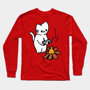 Kitten with Camp fire Long Sleeve T-Shirt